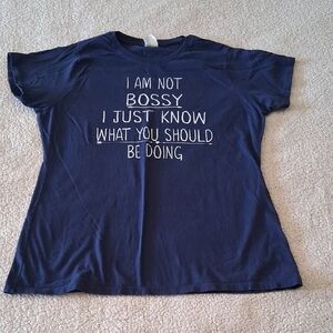Port and Company Bossy Dark Blue Tee with White Text Funny